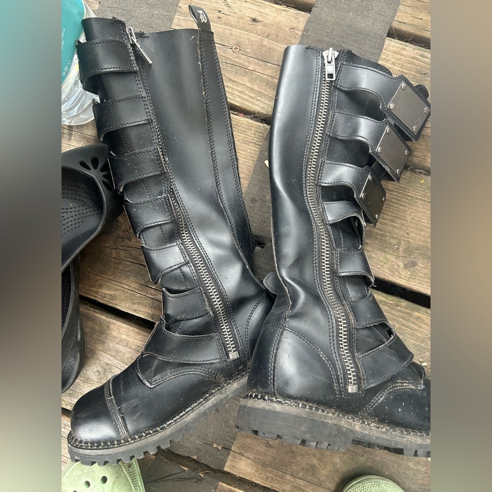 Demonia 10 moto x vegan leather zip punk boots riot-21mp - Picture 6 of 7